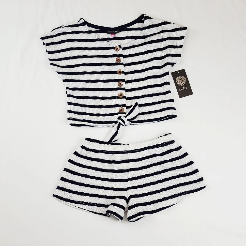 Vince Camuto Navy and White Striped Knit Set